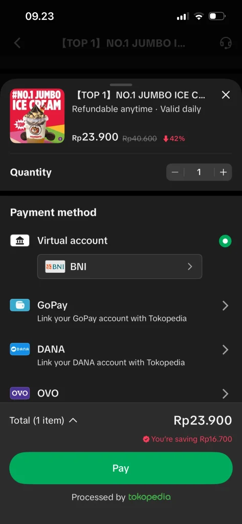 pilih metode pembayaran yang diinginkan, lalu bayar